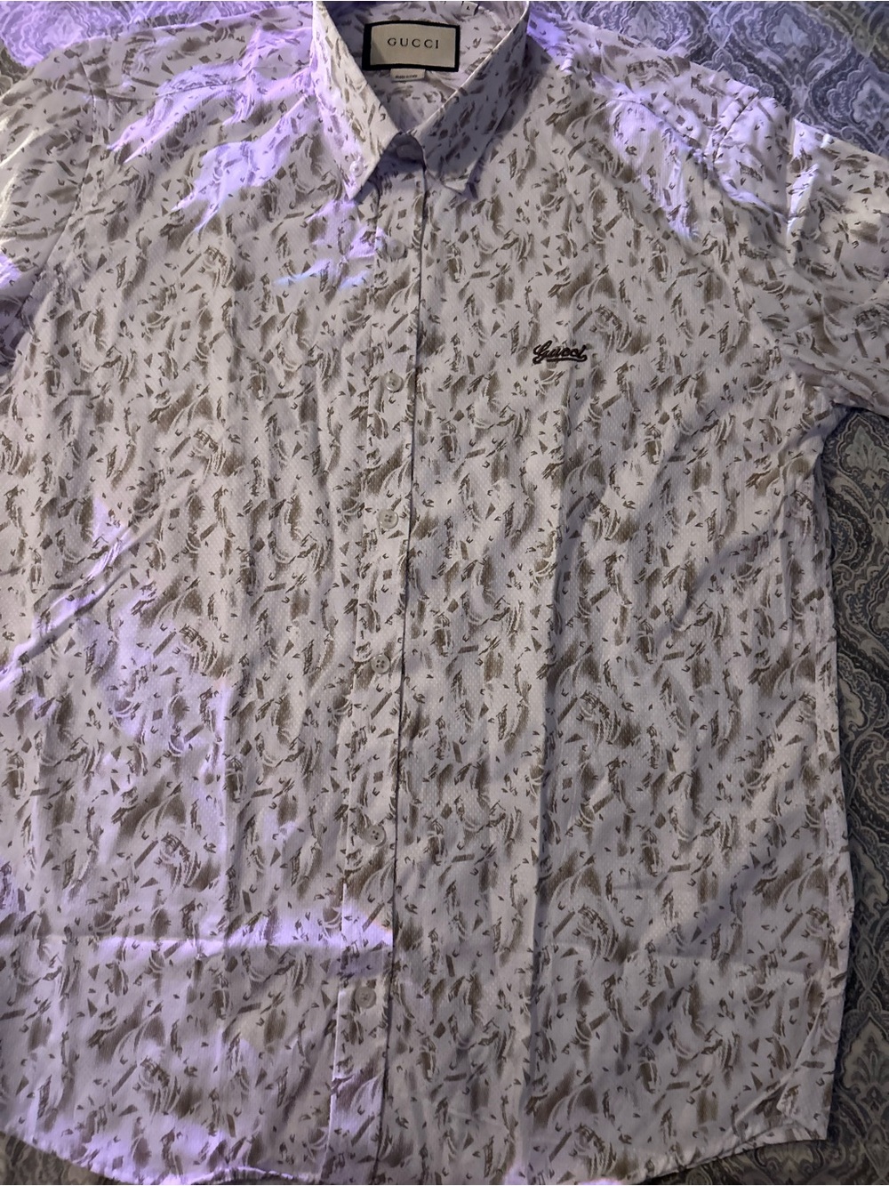Gucci White Allover Print Button-Up Shirt Made in Italy
